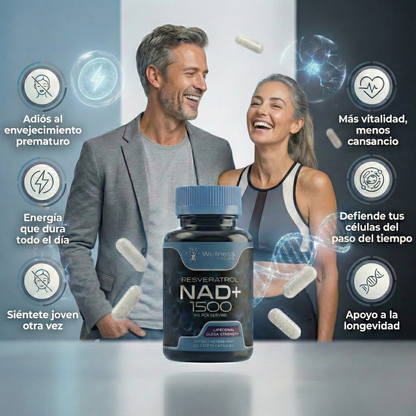 Adiós al envejecimiento celular - NAD+ con Resveratrol (Fórmula Mejorada)